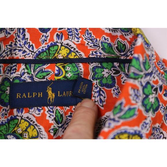 Ralph Lauren Current Bright Vibrant Floral Orange/Yellow/Green Button-Up Shirt M - Picture 7 of 8